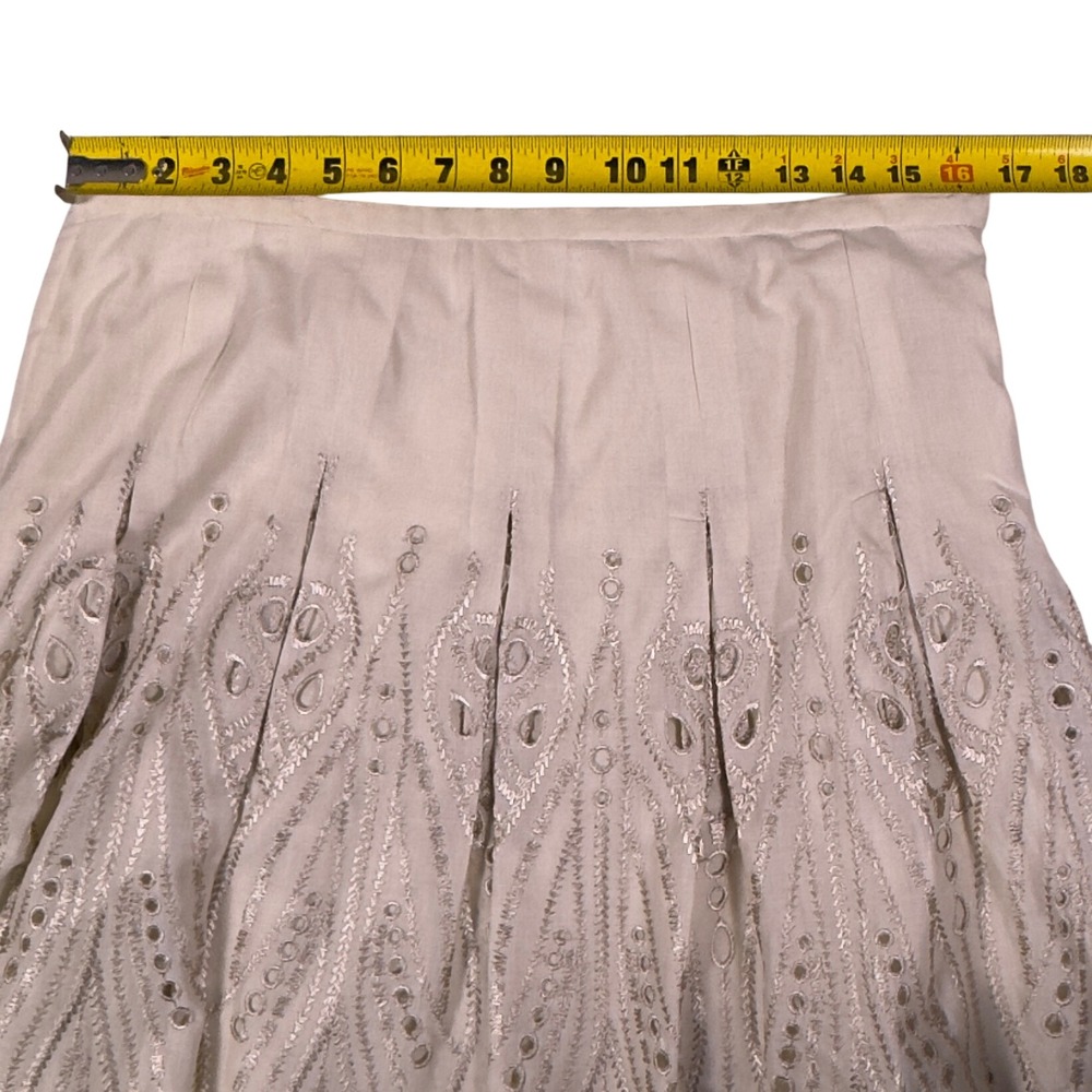 Vtg Y2K Talbots 14Petite Ivory Cotton Embroidered Eyelet A-Line Midi Skirt Lined - Picture 6 of 8